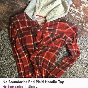 No Boundaries Red and Gray Plaid Hoodie